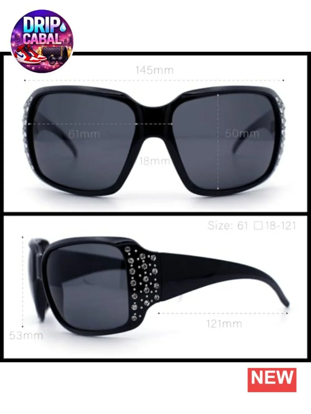 Polarized Oversized Rhinestone Bling Rhinestone Bling Sparkling Womens